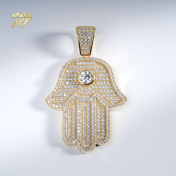 Hamsa Hand Diamond Pendant Silver 14K Gold Plated Wholesale