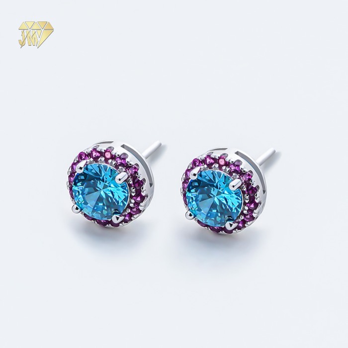 Circle Stud Earrings with Navy Sapphire Purple Zircon