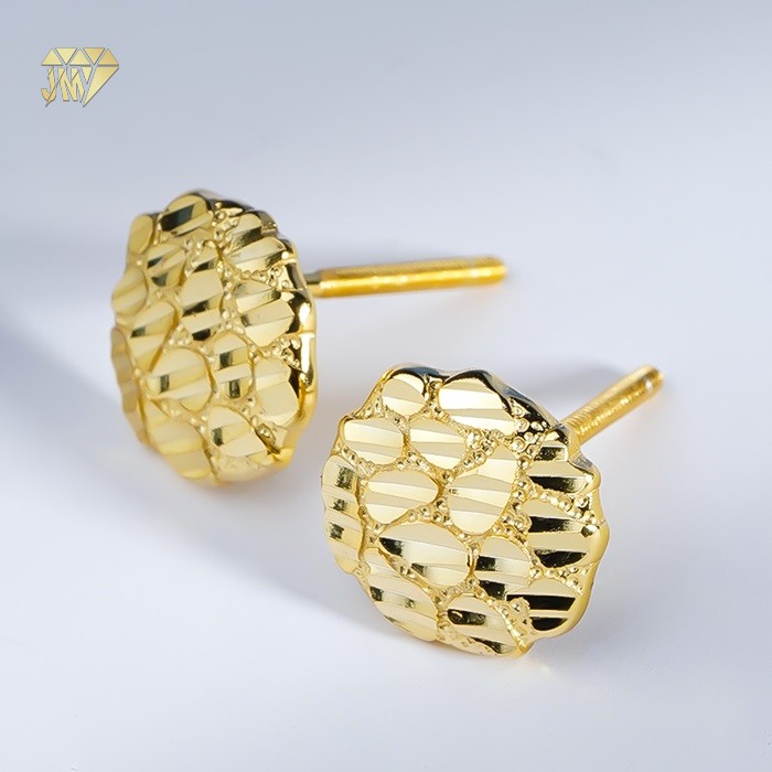 Round Nugget Earrings 14k Yellow Gold Stud Wholesale