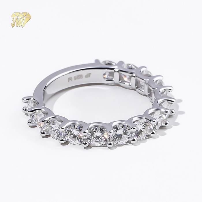Rhodium Plated 925 Silver Half Eternity Wedding Band Front Set Round Cut Engagement Ring  