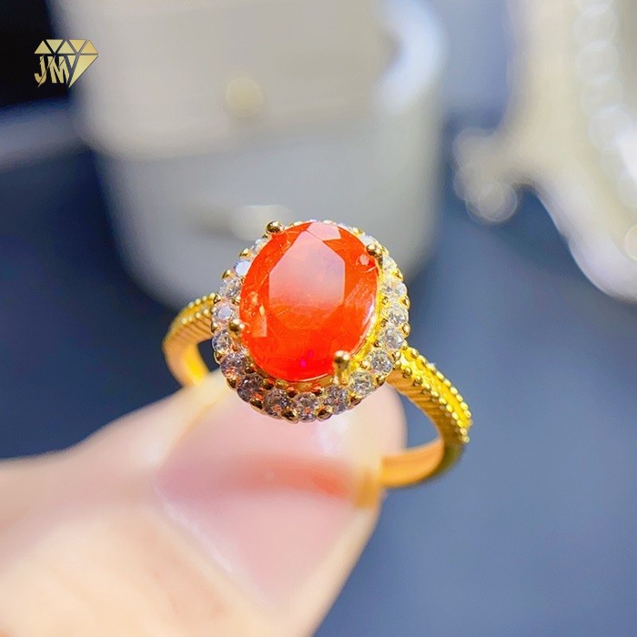  Adjustable Orange Opal Ring 18K Gold Plated 925 Sterling Silver Wholesale 