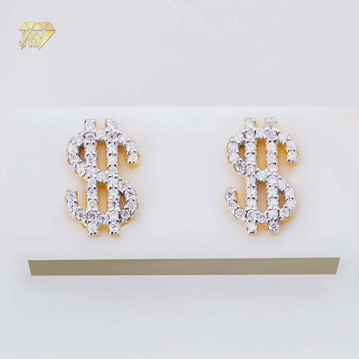 14K Yellow Gold Earrings with Moissanite Diamonds Dollar Sign Overseas Jewelry OEM 