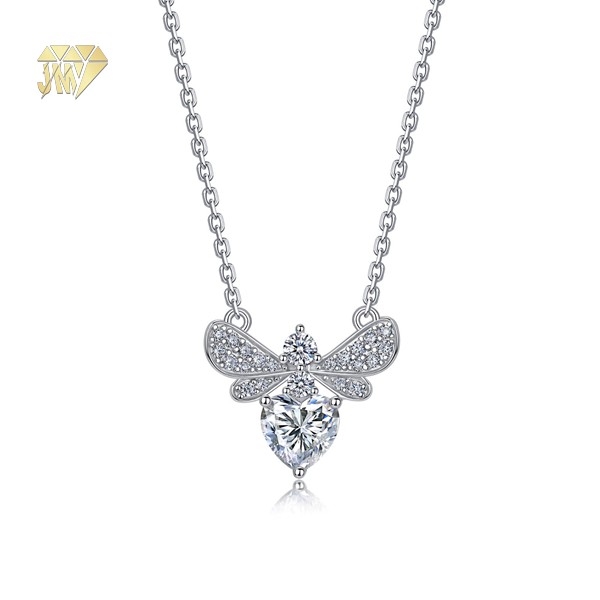 Ladies Pendant Necklace 925 Sterling Silver Heart Butterfly Moissanite Necklace Rhodium Plated